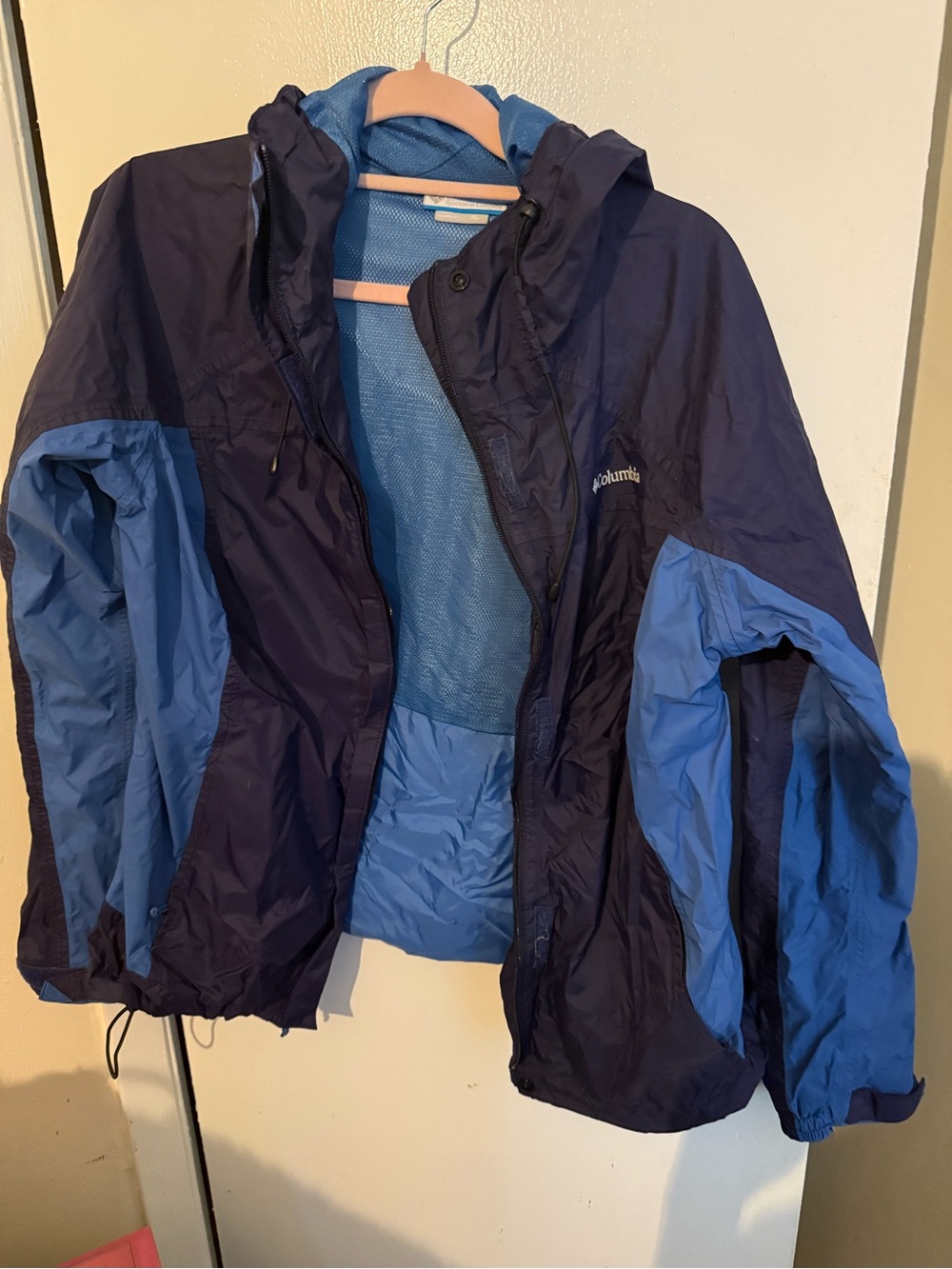Columbia Women’s  Two-Tone Navy and Sky Blue Hooded Rain Jacket